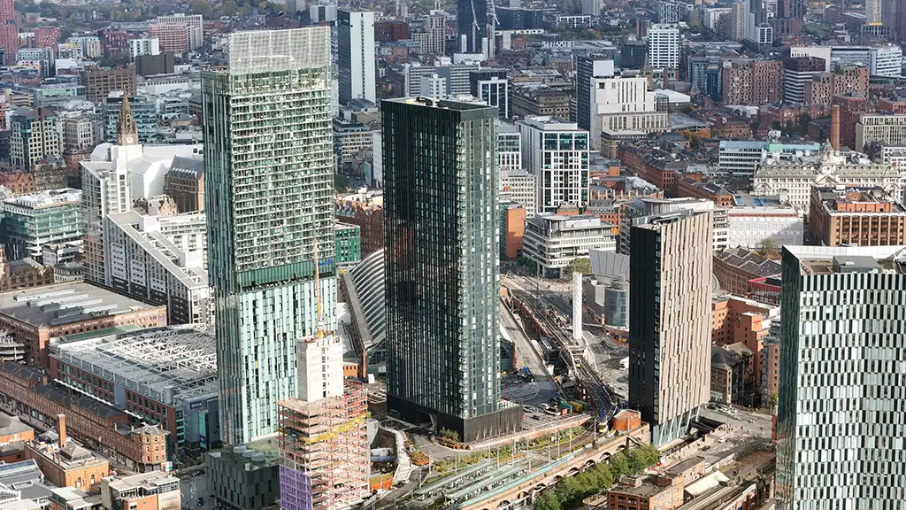 Manchester city skyline showing modern buildings and urban lifestyle