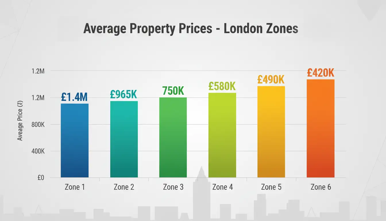 Bar chart comparing average property prices across London zones from Zone 1 to Zone 6